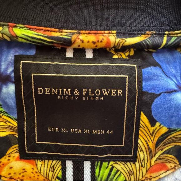 Denim & Flowers X Ricky Singh Floral Baroque Full Zip Bomber Jacket - Picture 5 of 5